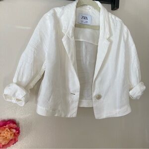 Zara Kids White Linen Blazer